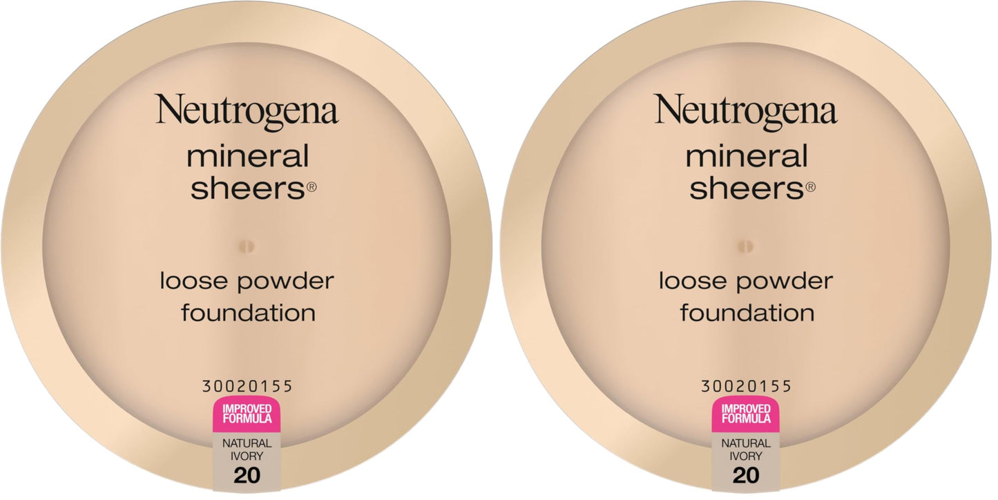 Neutrogena Mineral Sheers Loose Powder Makeup Foundation, Lightweight Face Makeup, Sheer to Medium Buildable Coverage, Sensitive Skin Foundation with Vitamins A, C, & E, Classical Ivory 10, .19 oz